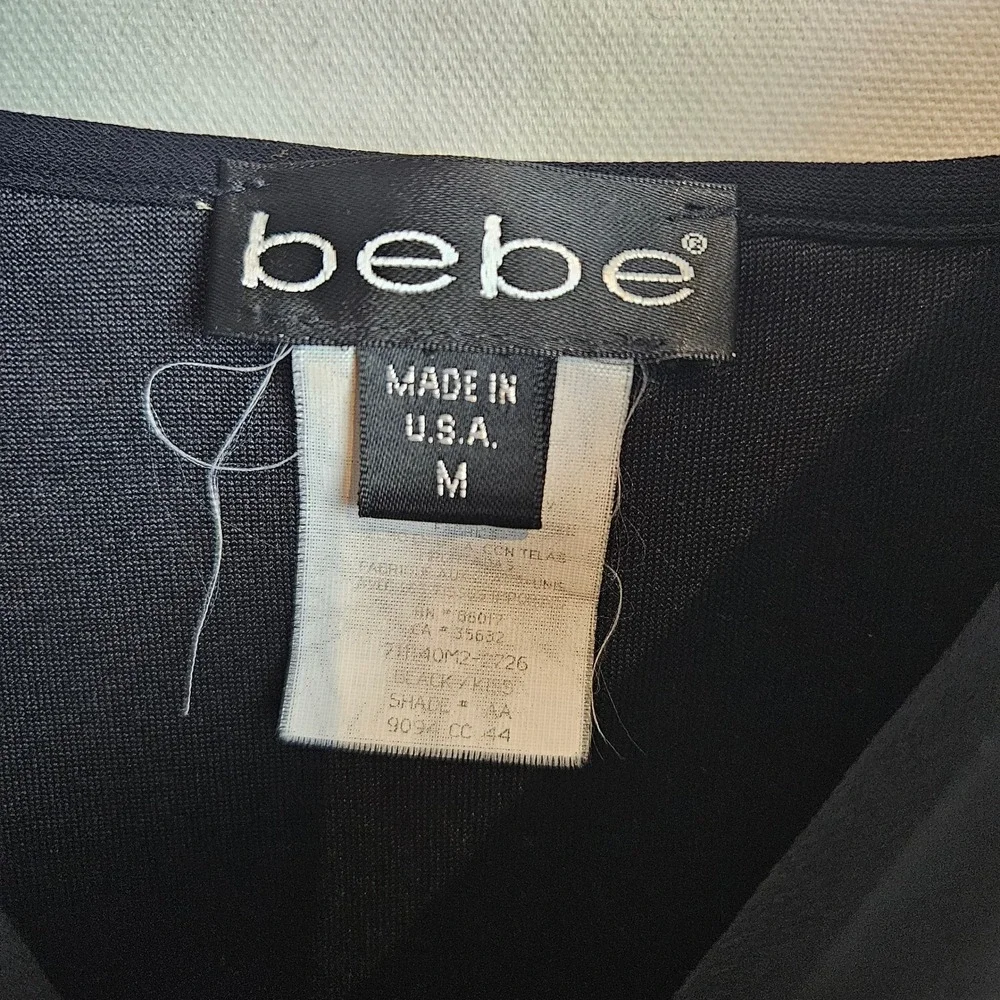 Bebe vintage 90s‎ y2k printed patterned cowl neck dress curled hemline black, M - Picture 5 of 5